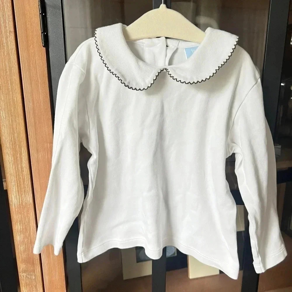 Bella bliss Top long sleeve Pima cotton toddler girl PeterPan collar embroidered